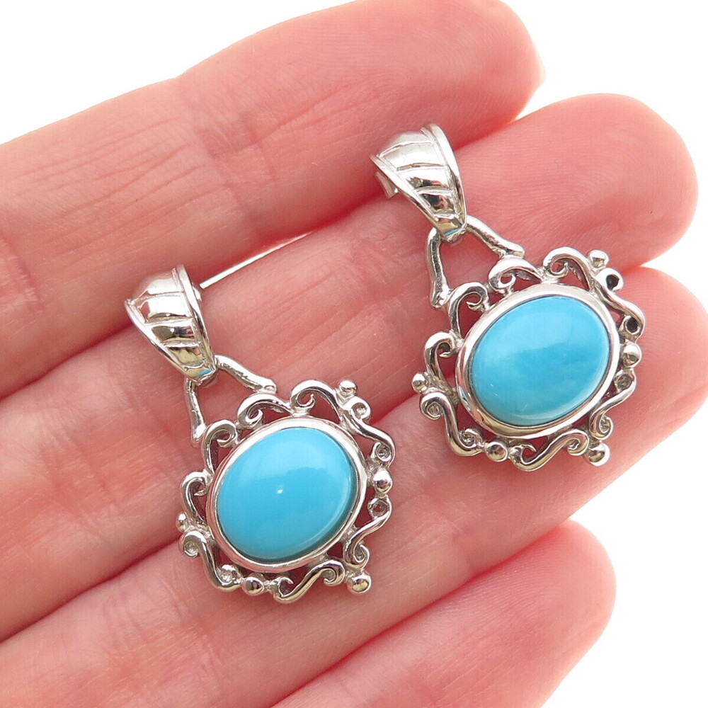 Chapal Zenray 925 Sterling Silver Real Turquoise Ornate Dangle Earrings